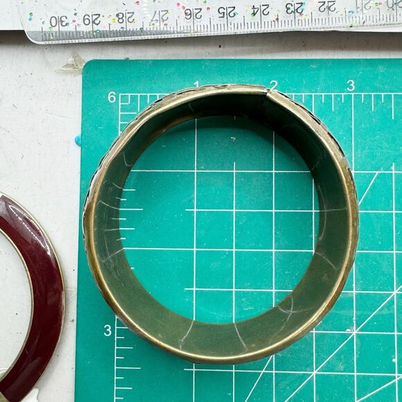 Vtg Woven Mixed Metal Brass Chunky Bangle Bracelet Boho Bohemian Copper Silver - Picture 5 of 13